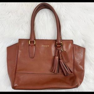 Coach Cognac Women’s Genuine Leather Tassel Accent Zip-Top Bag